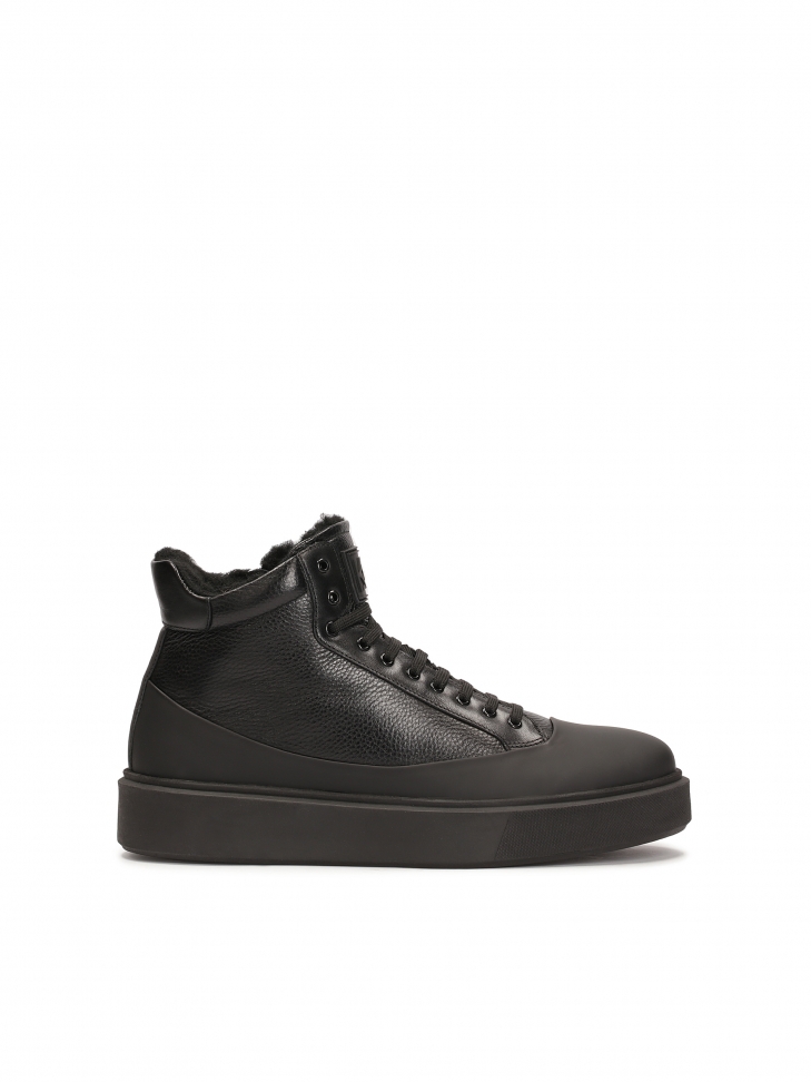 Wysokie sneakersy ze wstawką z matowej skóry gumowanej