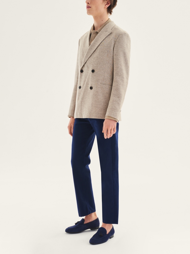 Wsuwane granatowe loafersy męskie z frędzlami