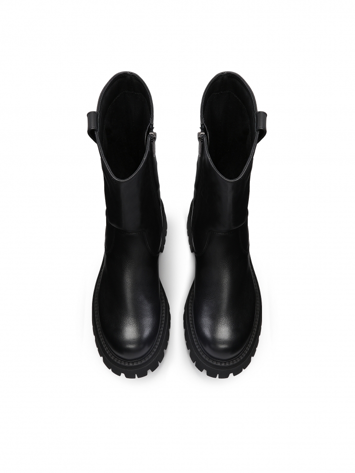 Czarne skórzane trzewiki damskie z suwakiem