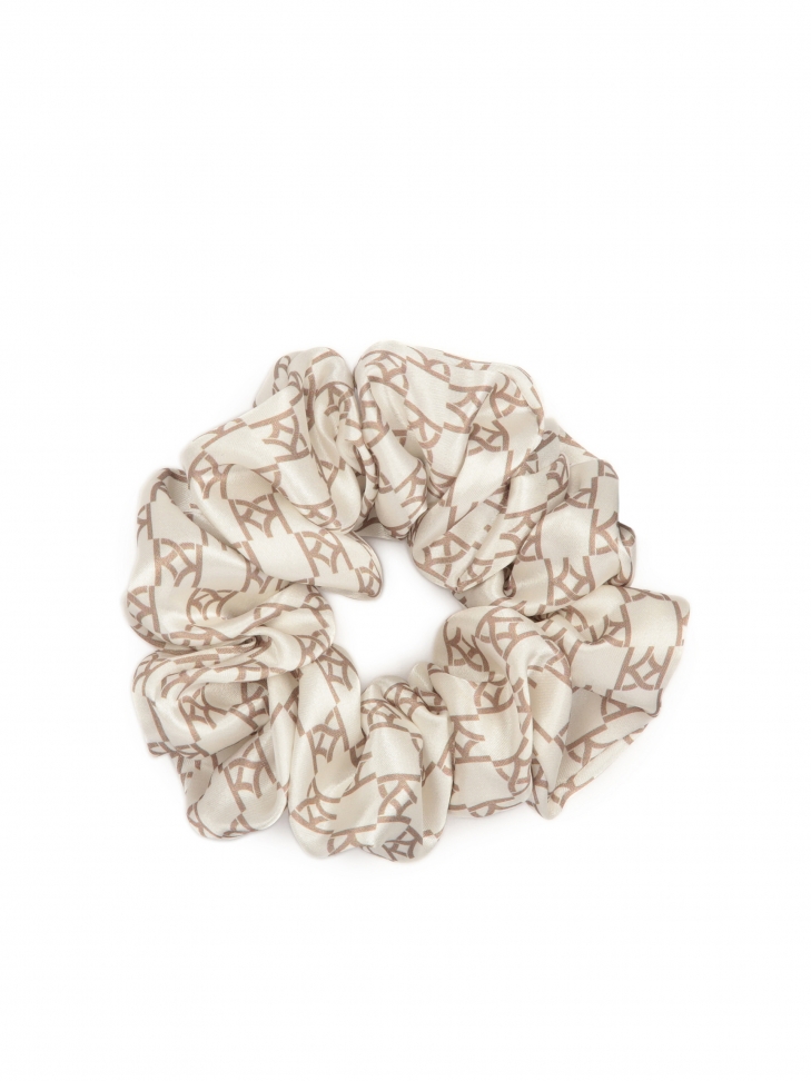 Satynowa gumka w brązowe monogramy KAZAR