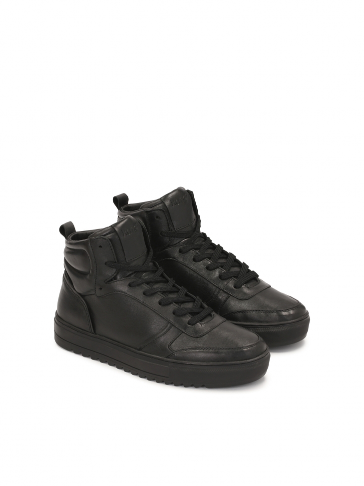 Czarne skórzane sneakersy męskie z solidną wysoką cholewką