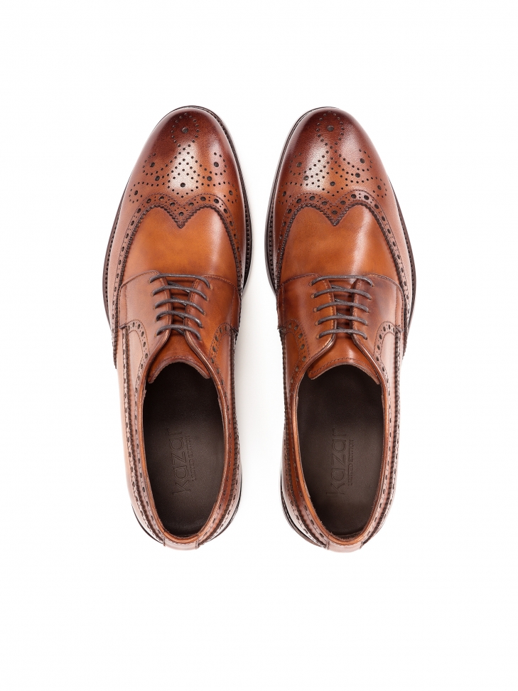 Klasyczne brązowe półbuty męskie wizytowe z rozetowym zdobieniem