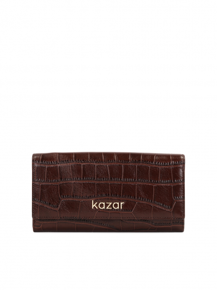 Luksusowy portfel z tłoczonej brązowej skóry