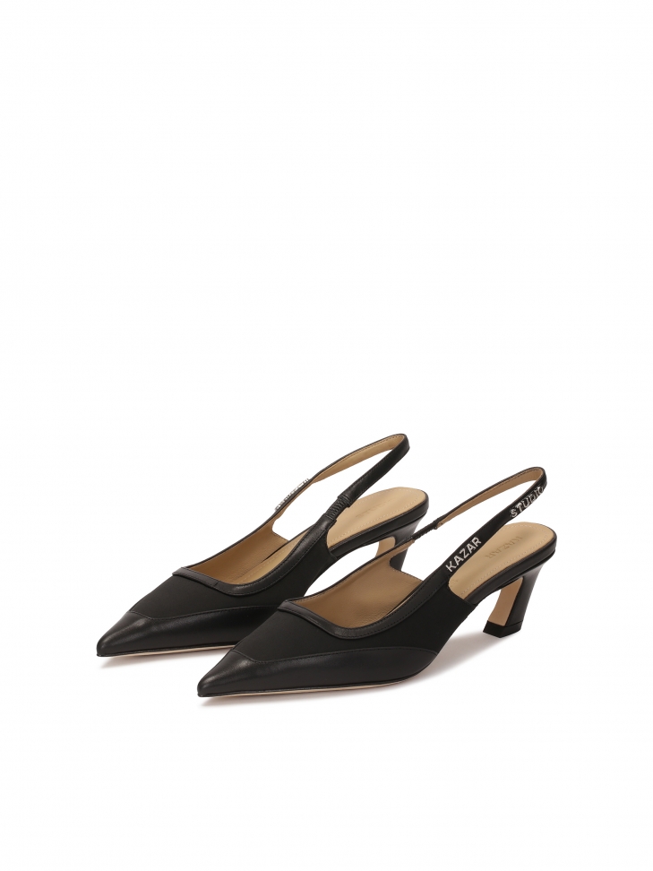 Czarne czółenka slingback na modnym obcasie