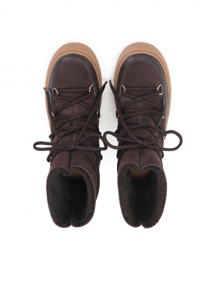 Brązowe ocieplane trzewiki damskie z futrem syntetycznym