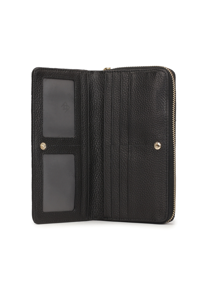 Duży czarny portfel na zamek zdobiony nitami