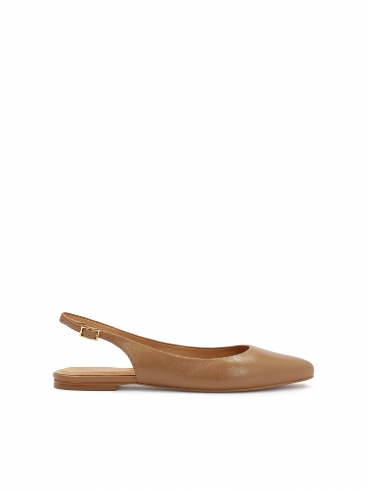 Jasnobrązowe płaskie czółenka slingback
