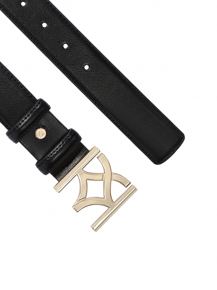 Czarny skórzany pasek damski z dużą klamrą