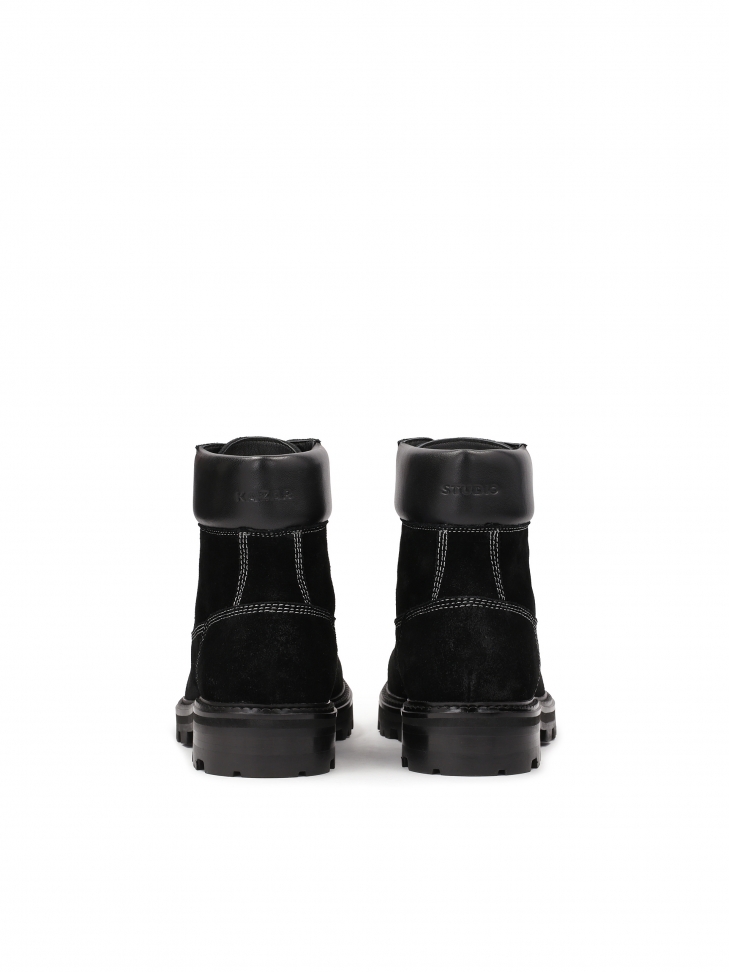 Zamszowe trzewiki z wstawką z gładkiej skóry