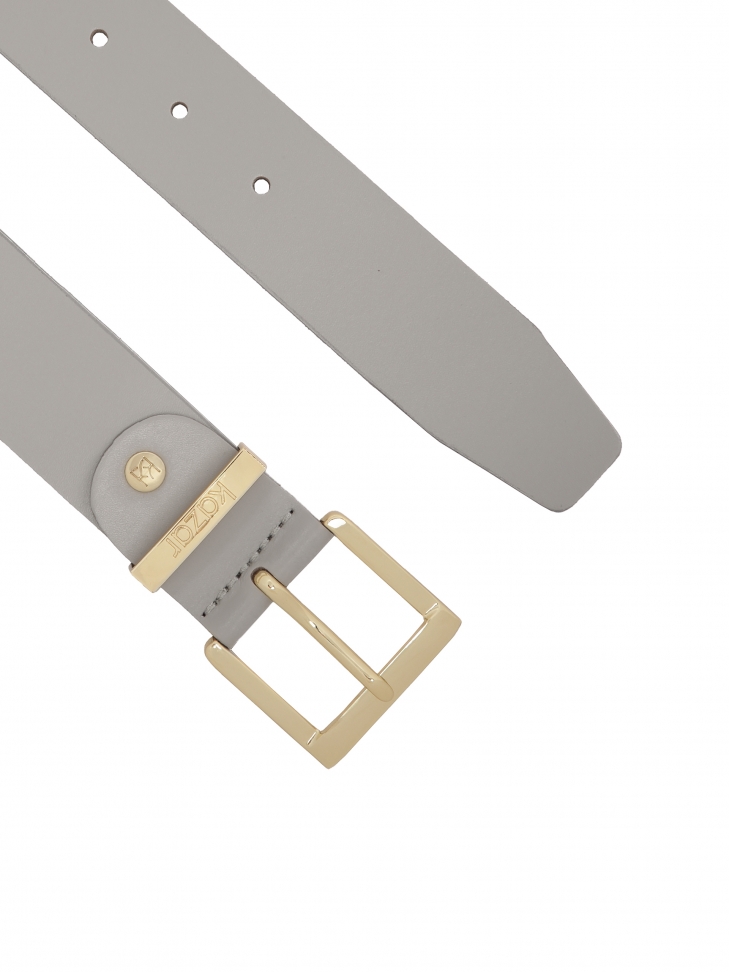 Szary pasek skórzany ze otą klamrą