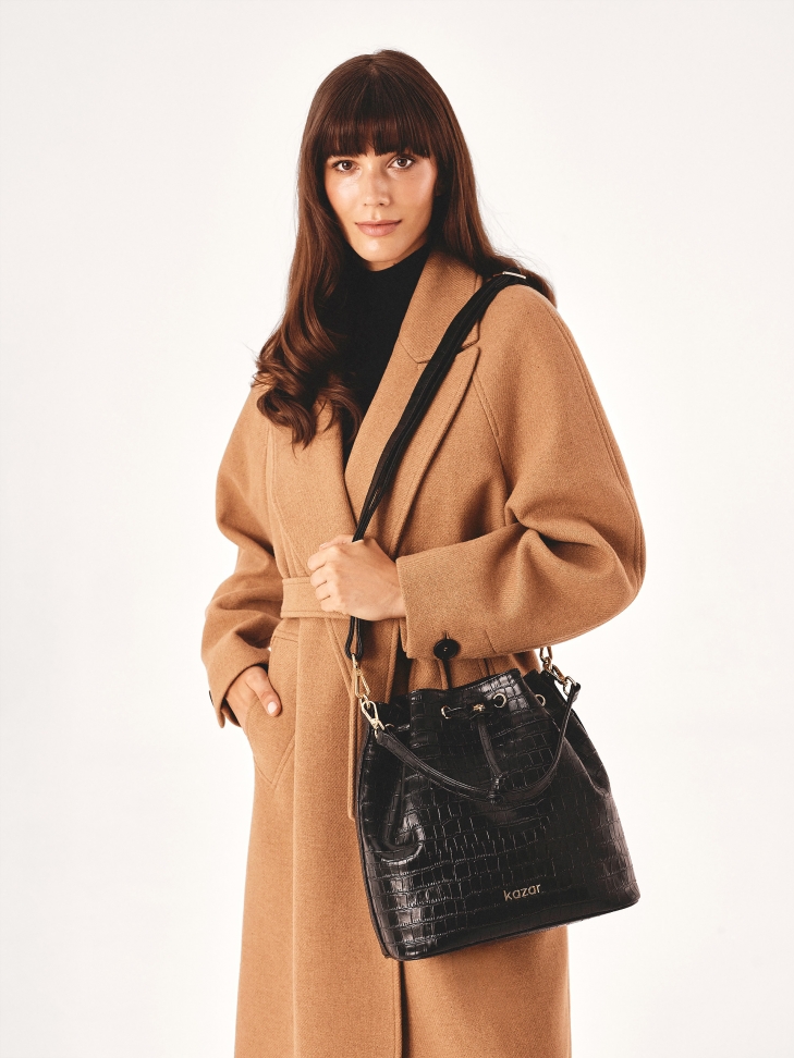 Torebka worek z tłoczonej skóry oko