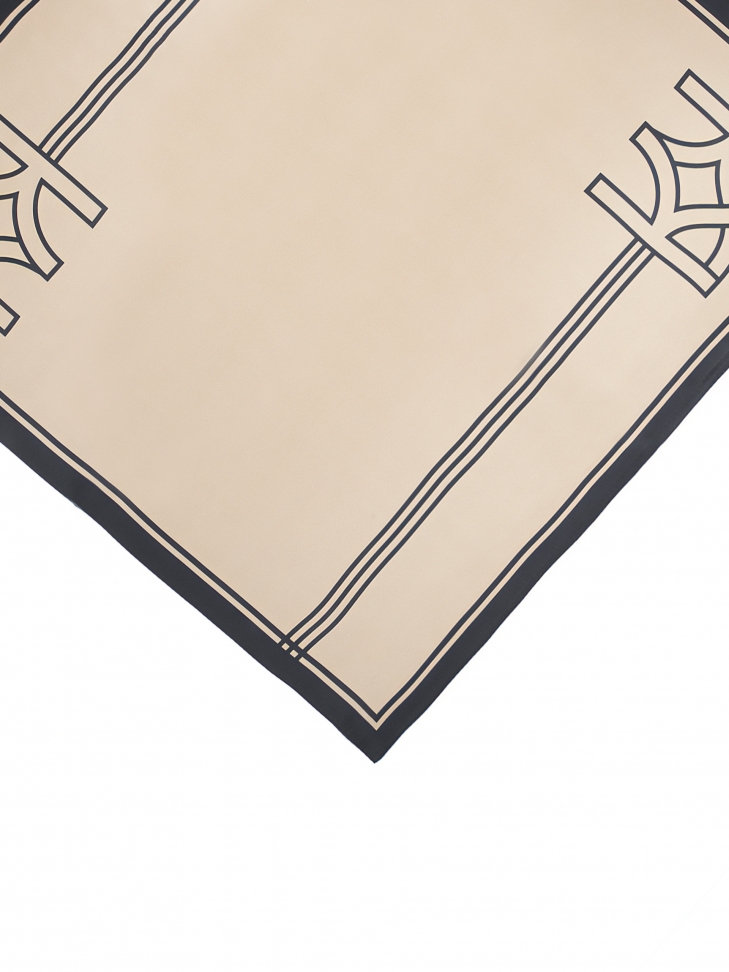 Luksusowa brązowo-czarna apaszka z jedwabiu w duże monogramy