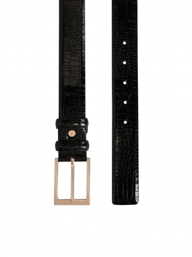 Czarny pasek ze skóry tłoczonej w okodyli wzór