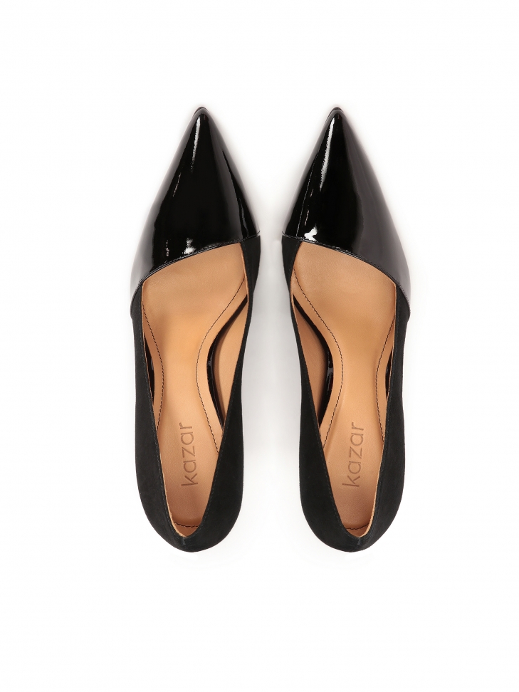 Zamszowe czółenka z lakierowanymi noskami