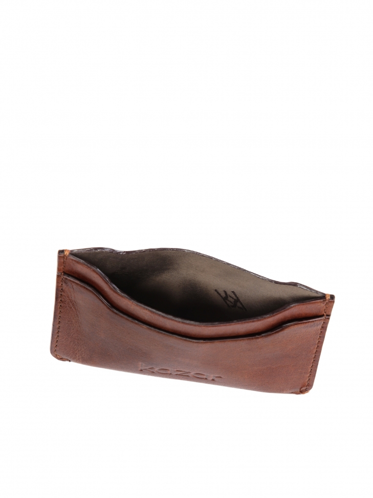 Eleganckie brązowe etui na karty z licowej skóry