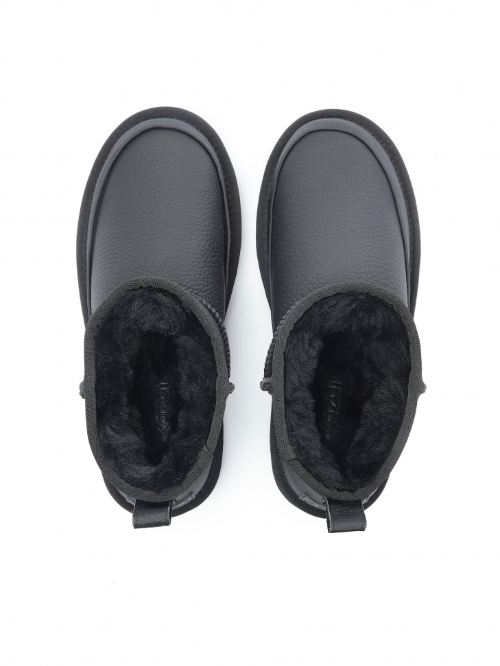 Czarne ocieplane śniegowce damskie ze skóry