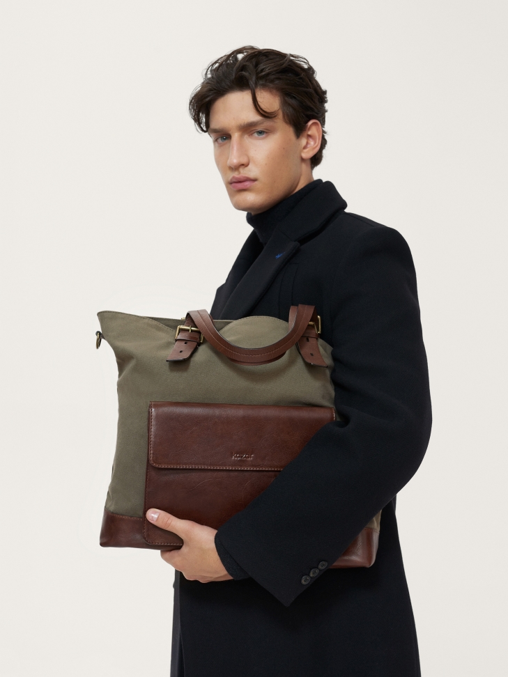 Praktyczna torba męska z tkaniny w kolorze taupe