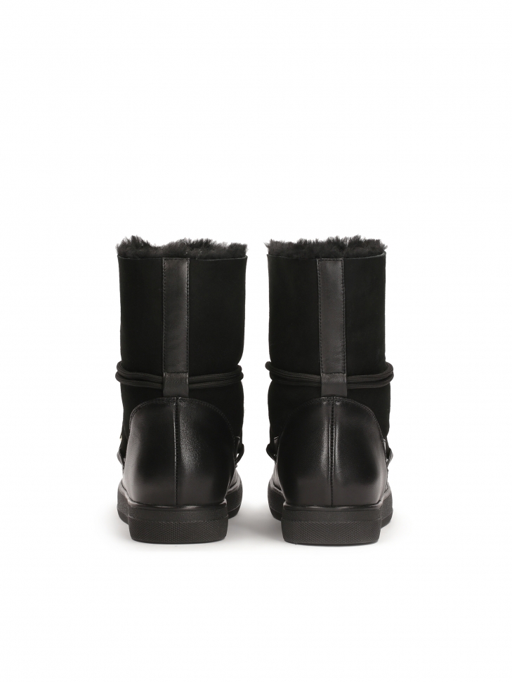 Czarne śniegowce z cholewką z zamszu