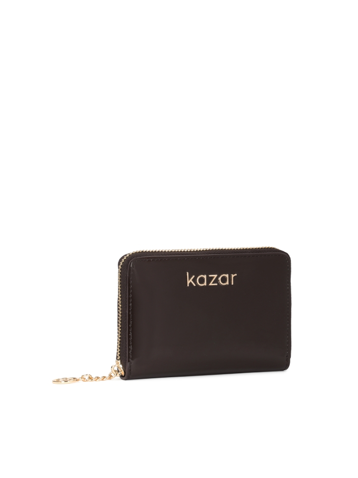 Ciemnobrązowy portfel z lakierowanej skóry