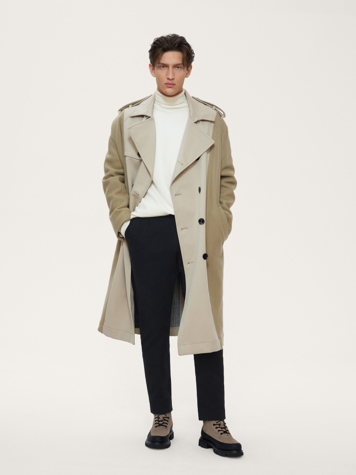 Beżowo-czarne trzewiki męskie wykonane z różnorodnych materiałów