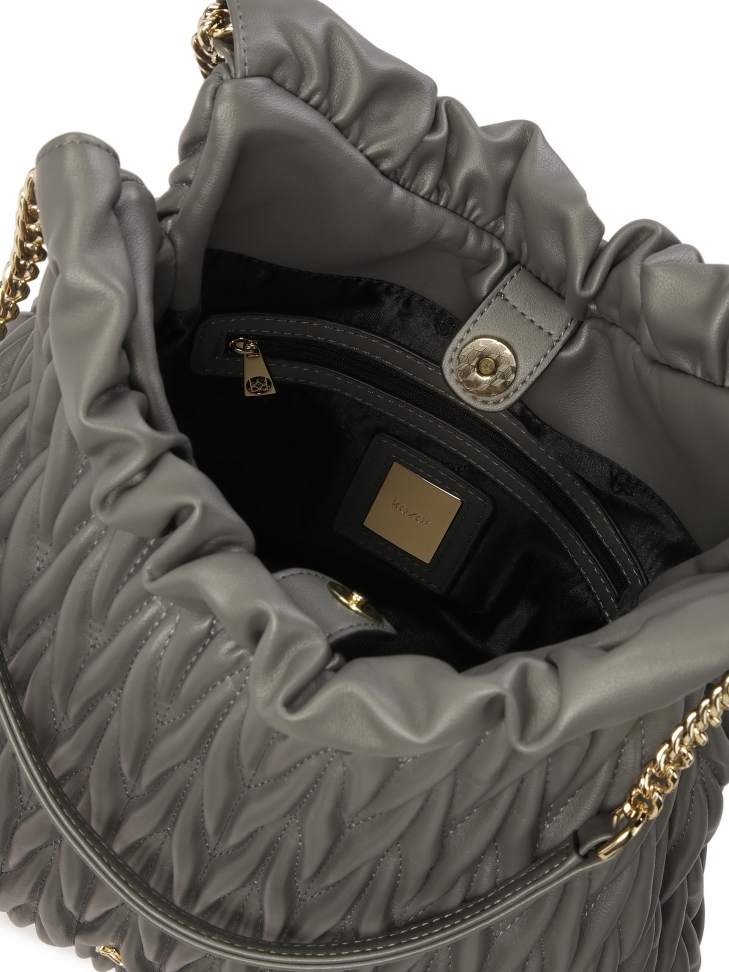 Pikowana szara torebka z długimi uchwytami