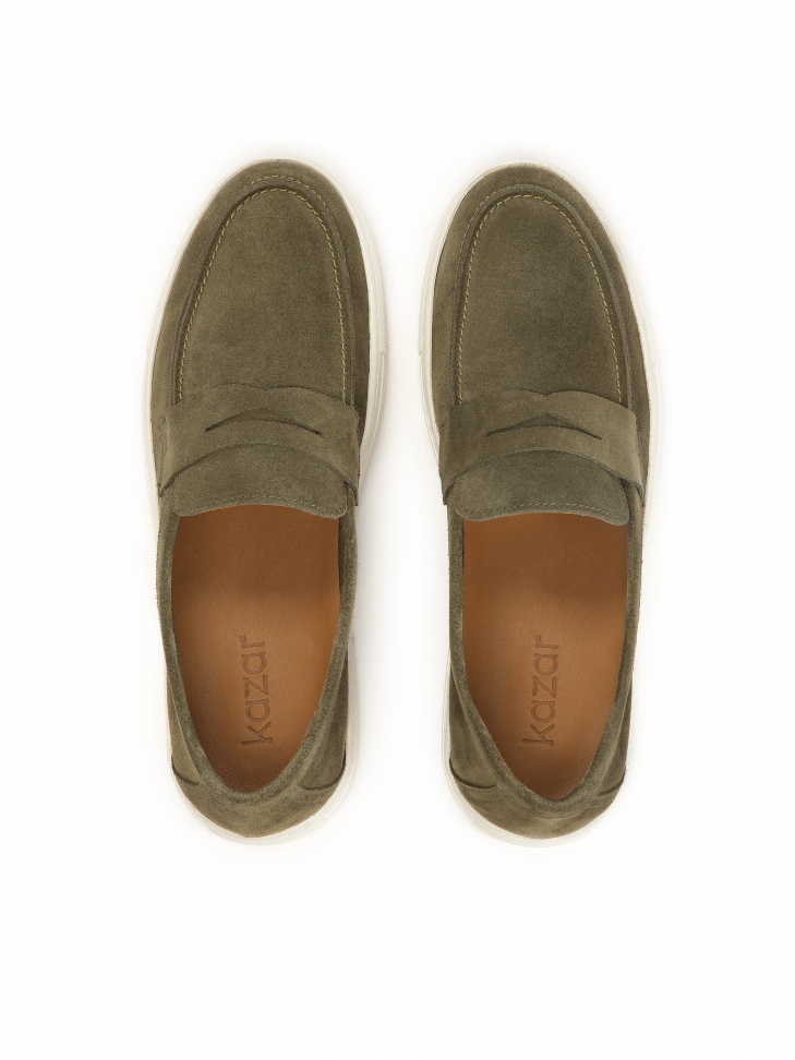 Wsuwane zamszowe sneakersy w kolorze khaki