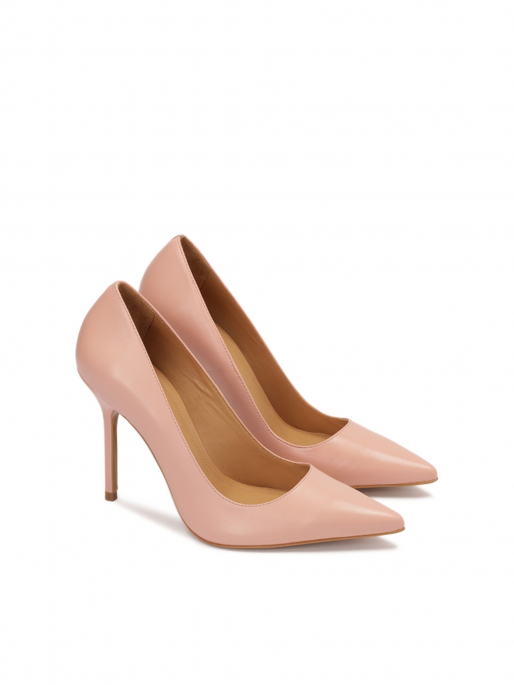 Skórzane czółenka na smukłym obcasie