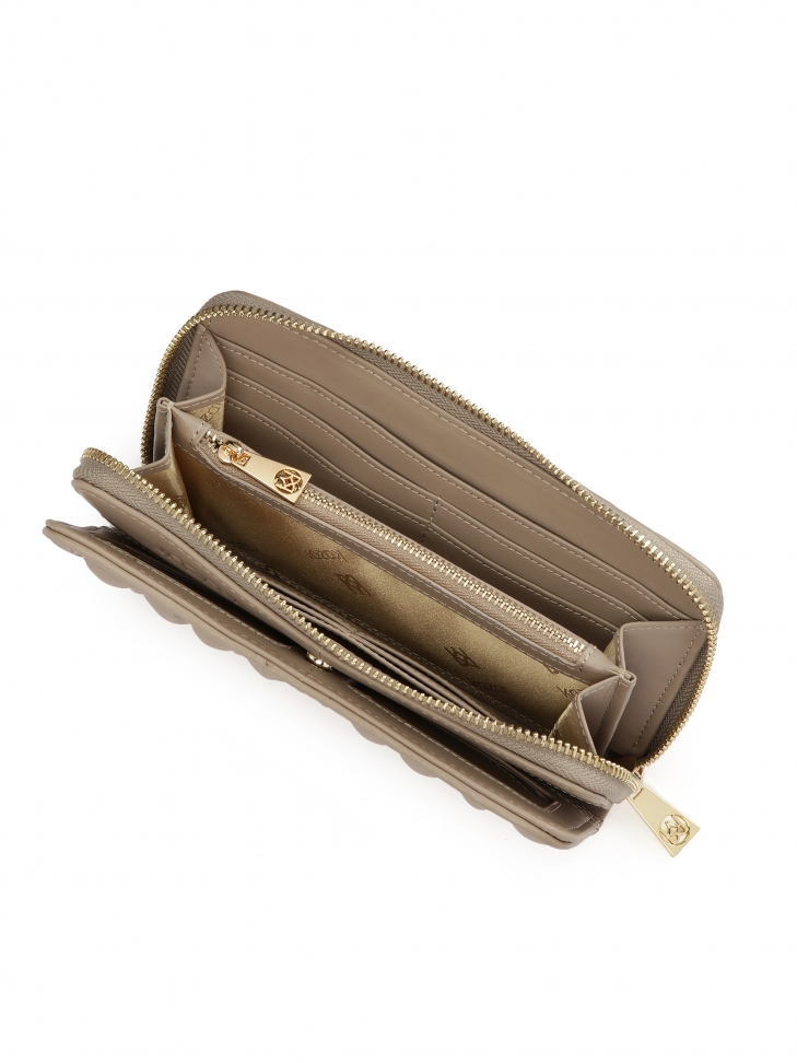 Skórzany duży portfel na zamek w taupe kolorze