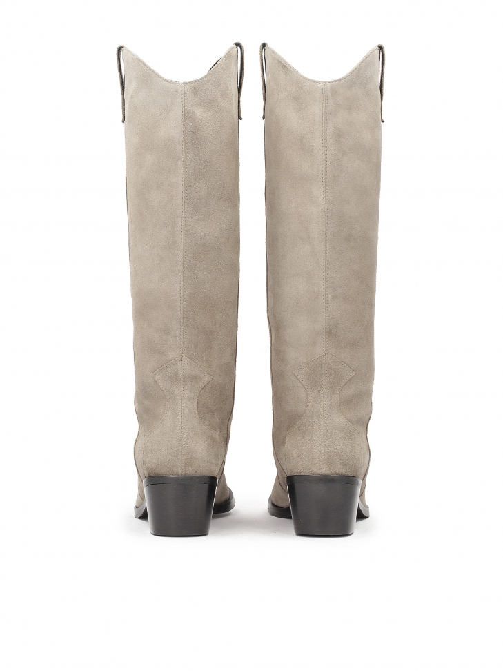 Szare kowbojki z wysoką cholewką z zamszu