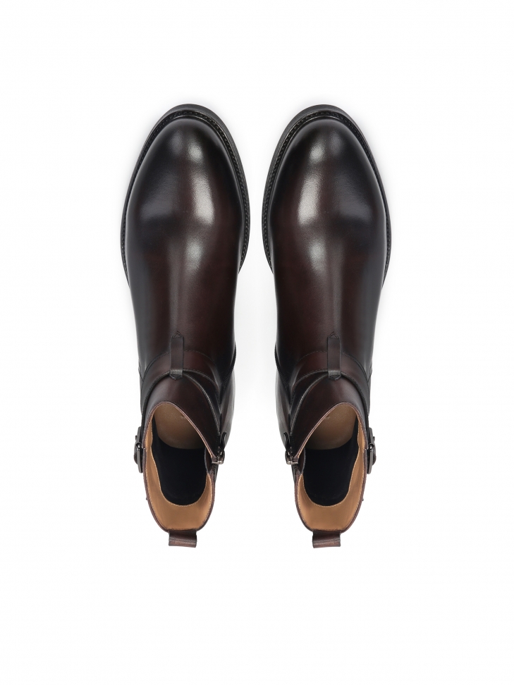 Eleganckie brązowe trzewiki męskie zdobione paskiem ze sprzączką