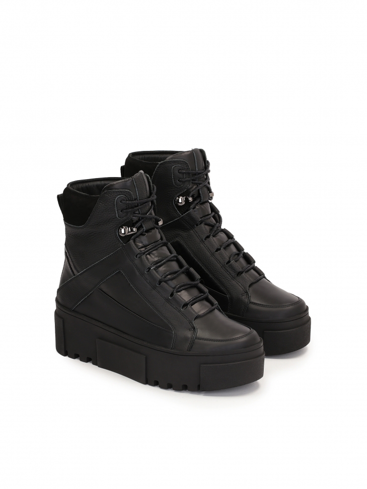 Awangardowe skórzane trzewiki damskie z grubą podeszwą