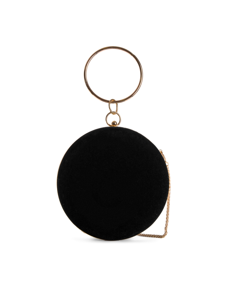 Oągła czarna torebka z obręczą do ręki