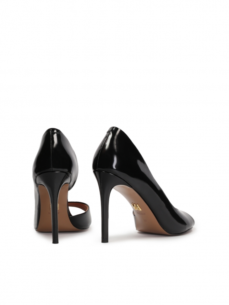 Skórzane czółenka peep toe