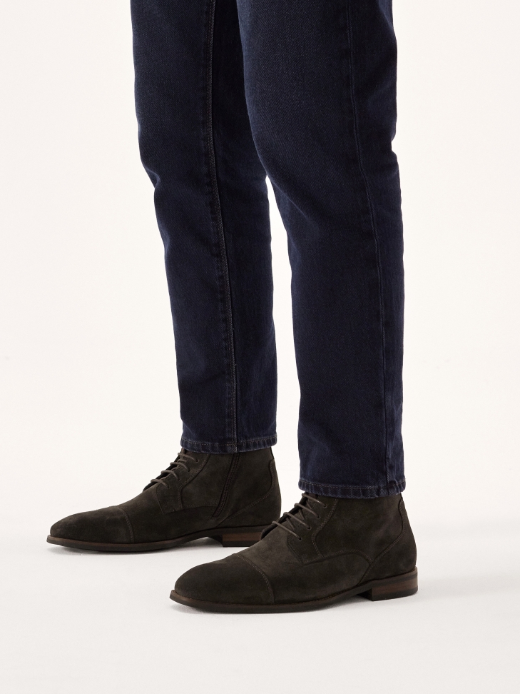 Brązowe trzewiki męskie z zamszu