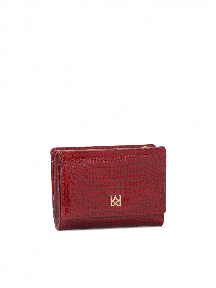 Czerwony portfel z lakierowanej tłoczonej skóry