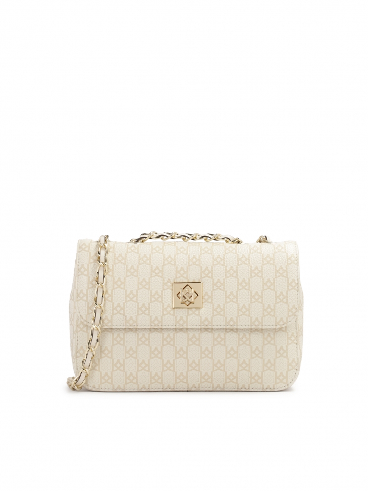 Zgrabna torebka ze skóry w beżowy print