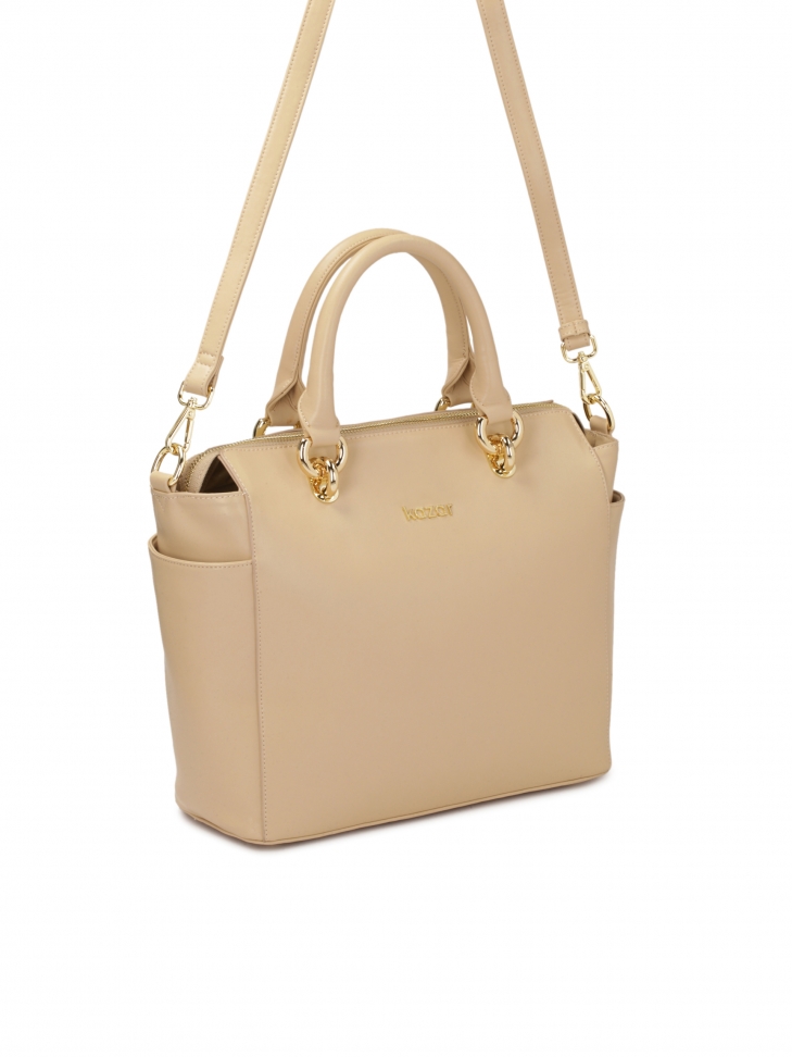 Pojemna skórzana torebka z rączkami i paskiem