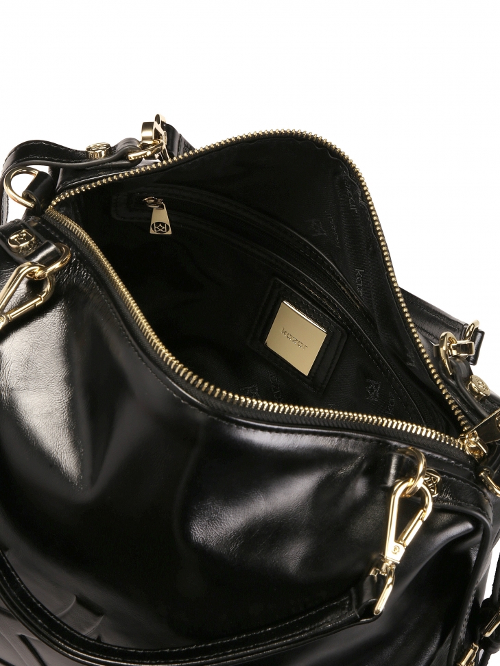 Pojemna czarna torebka ze skóry