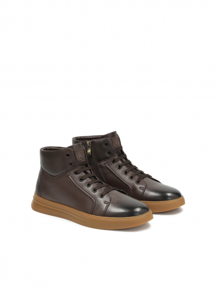 Skórzane brązowe sneakersy męskie za kostkę