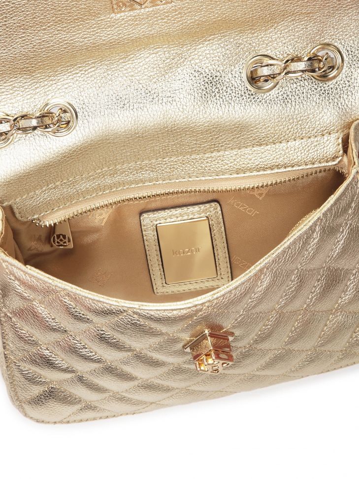 Złota torebka na ramię z pikowaniem