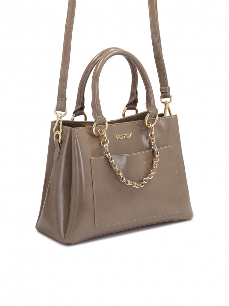 Elegancka torebka kuferek w kolorze taupe