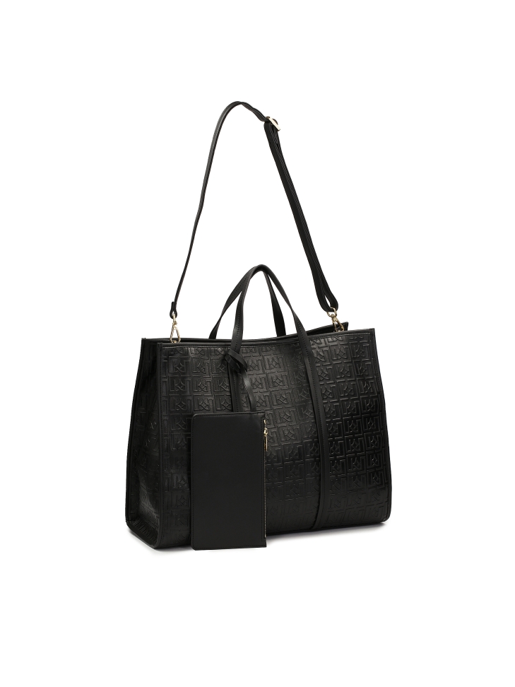 Duża czarna torebka w tłoczony wzór
