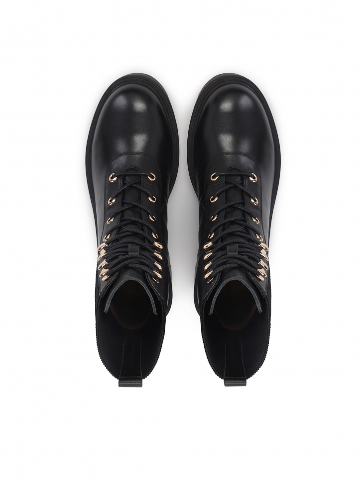 Sznurowane botki ze skóry na grubym obcasie