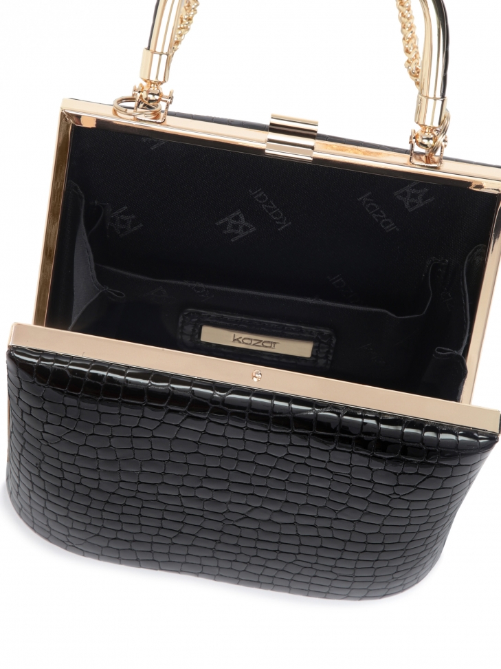 Wizytowa czarna torebka z lakierowanej skóry tłoczonej