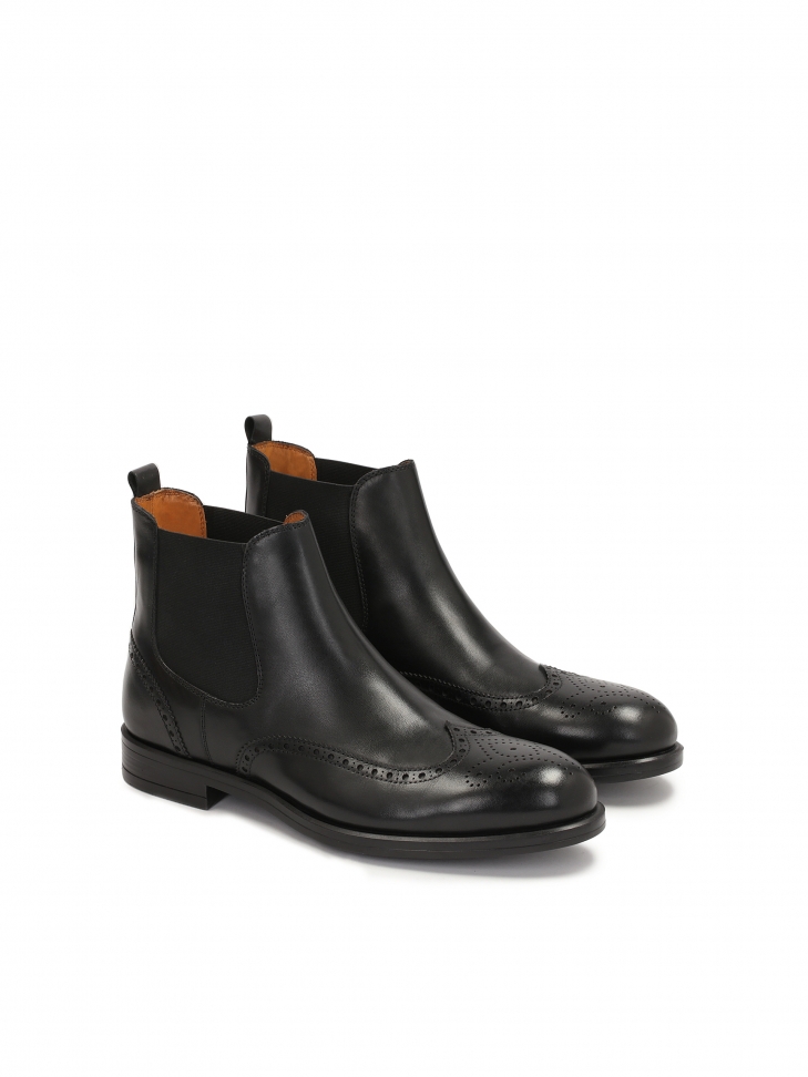 Czarne skórzane sztyblety męskie ze zdobieniem Brogue