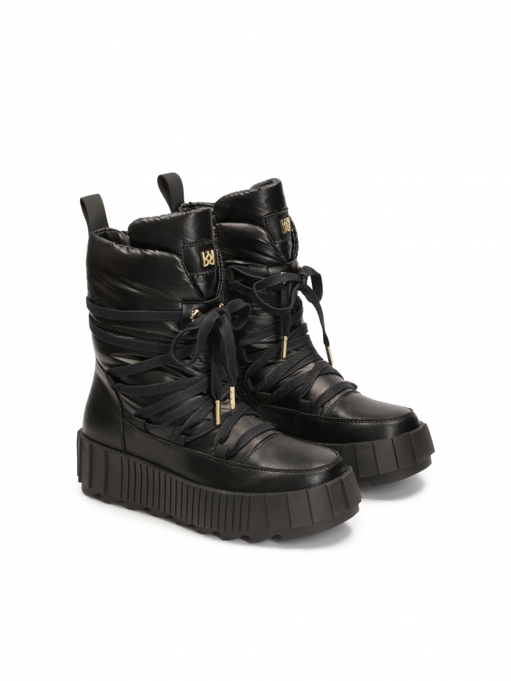 Czarne śniegowce damskie na grubej podeszwie