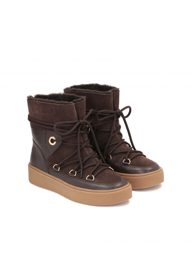 Brązowe ocieplane trzewiki damskie z futrem syntetycznym