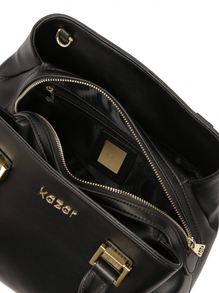 Czarna torebka z rączkami i odpinanym paskiem