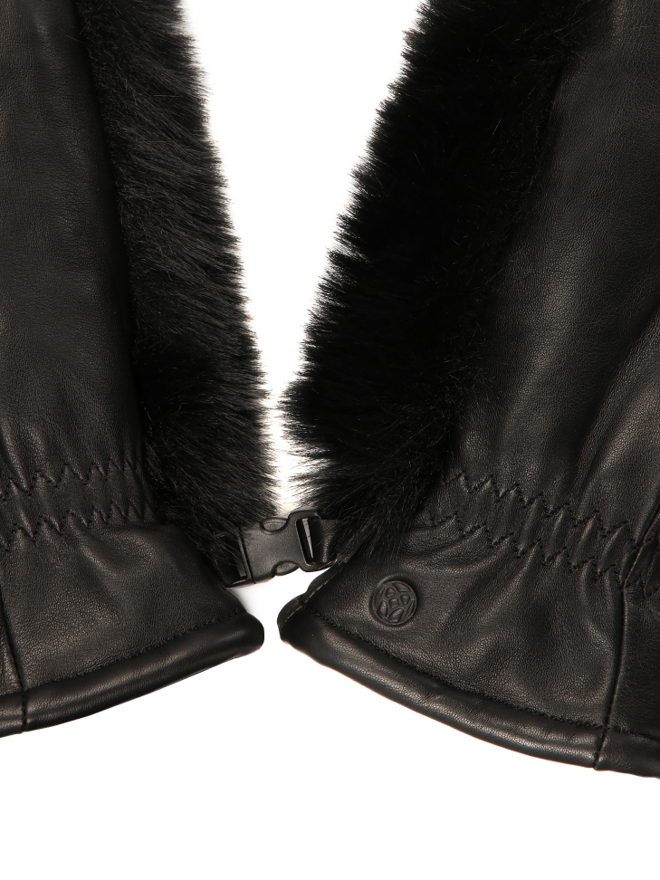 Skórzane rękawiczki jednopalczaste z futrem syntetycznym