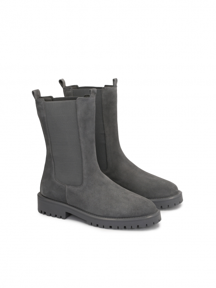 Szare botki damskie typu chelsea z wysoką cholewką